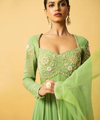 Mint green georgette  anarkali with dupatta 4