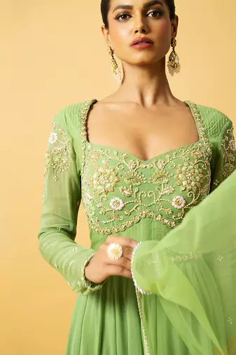 Mint green georgette  anarkali with dupatta
