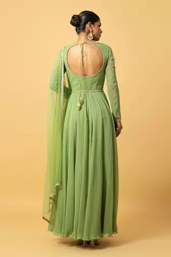 Mint green georgette  anarkali with dupatta