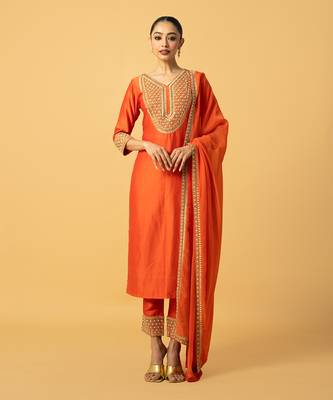 Orange chanderi silk kurta set 2