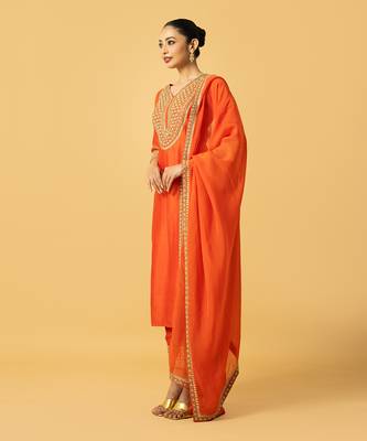 Orange chanderi silk kurta set 3