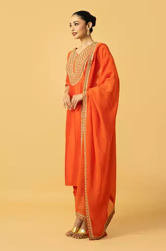 Orange chanderi silk kurta set