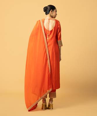 Orange chanderi silk kurta set 4