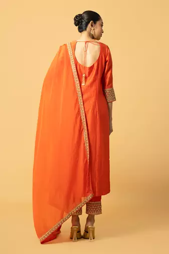 Orange chanderi silk kurta set