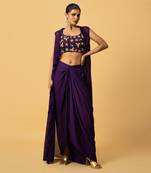 Violet hand embroidered cape set