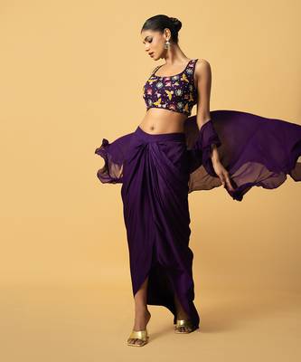 Violet hand embroidered cape set 2