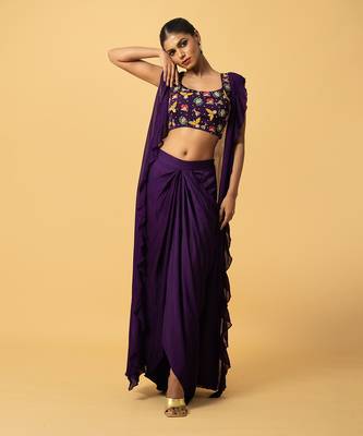 Violet hand embroidered cape set 3