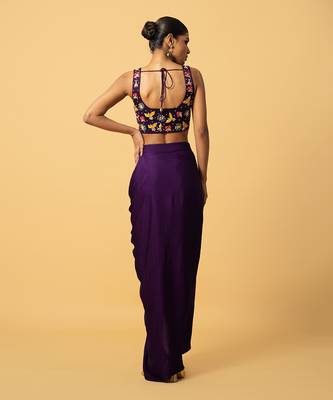 Violet hand embroidered cape set 4