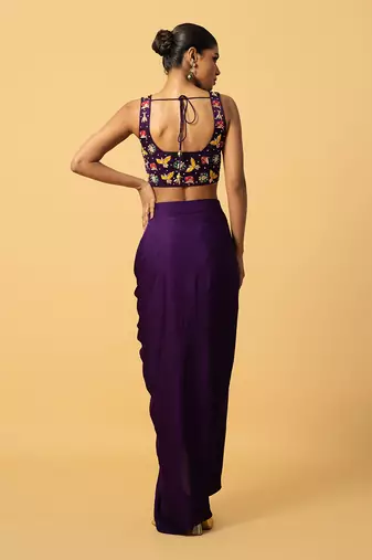 Violet hand embroidered cape set