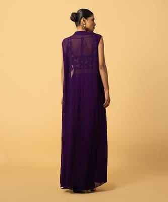 Violet hand embroidered cape set 5