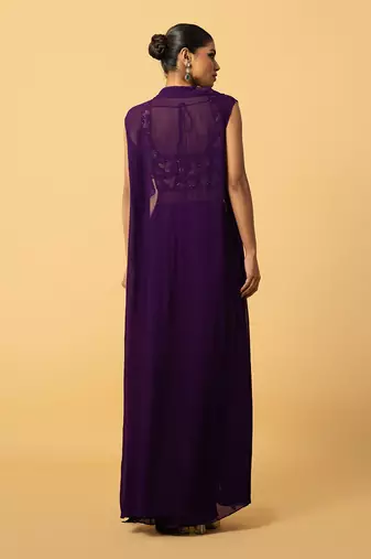 Violet hand embroidered cape set
