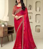 Red sequins embroidered silk pattern bridal stylish saree with embellished blouse