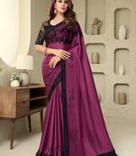 Royal purple sequins walnut silk saree with embellished blouse for wedding party festive wear