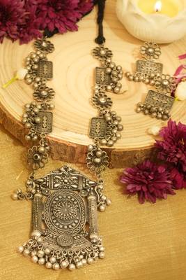 Ethnic Oxidised Silver Long Jewellery Set 1