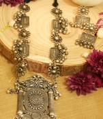 Ethnic Oxidised Silver Long Jewellery Set