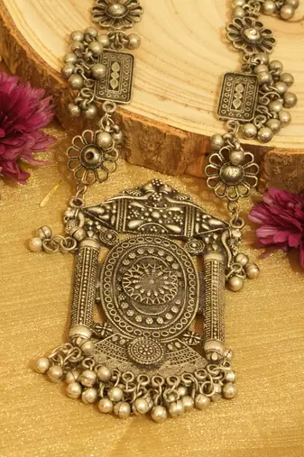 Ethnic Oxidised Silver Long Jewellery Set