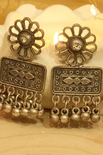 Ethnic Oxidised Silver Long Jewellery Set
