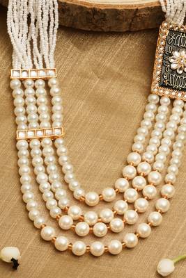 Layered Long Necklace with Side Meenakari Pendant 3