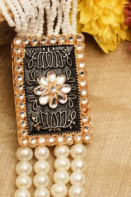Layered Long Necklace with Side Meenakari Pendant 4