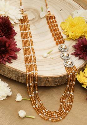 Versatile Beaded Orange Long Necklace for Layering and Festive Elegance 1