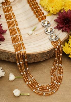 Versatile Beaded Orange Long Necklace for Layering and Festive Elegance 3