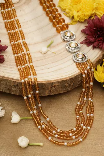Versatile Beaded Orange Long Necklace for Layering and Festive Elegance
