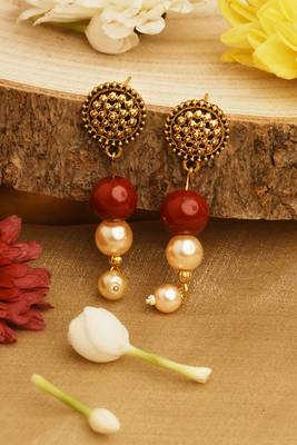 Red Beaded 2-layer Long Necklace Set 4