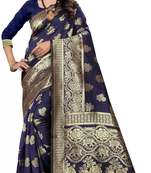 Navy Blue Banarasi Silk Saree With Handloom Weaving Work