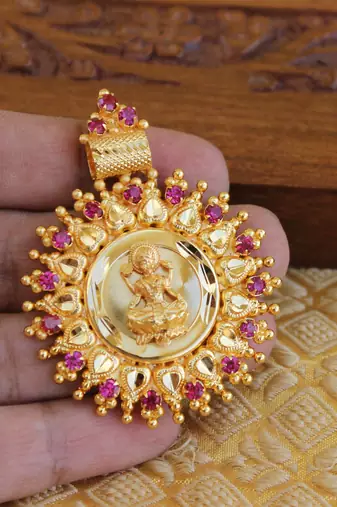 Temple gold plated lakshmi pendant