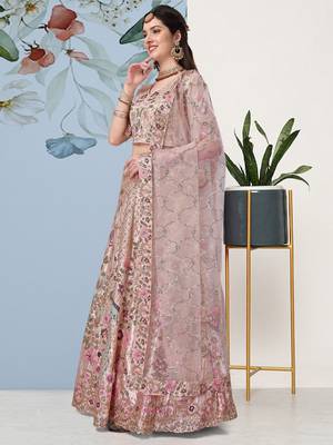 Gold and Pink Art Silk Semi Stitched Lehenga Choli with Sequin Embroidery 5