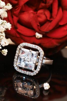 Square American Diamond (AD) Silver Adjustable Ring 1