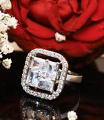 Square American Diamond (AD) Silver Adjustable Ring