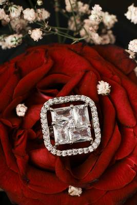 Square American Diamond (AD) Silver Adjustable Ring 2