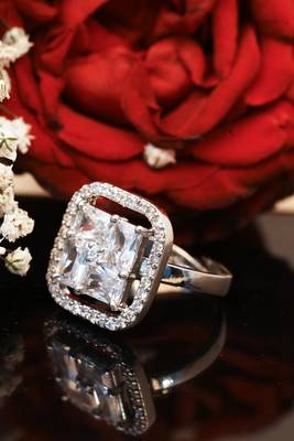 Square American Diamond (AD) Silver Adjustable Ring 3