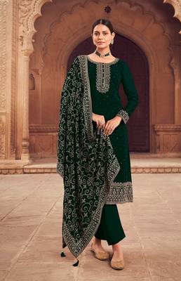 Bottle green embroidery ceremonial look georgette semi stitched suits 1