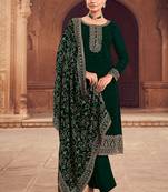 Bottle green embroidery ceremonial look georgette semi stitched suits