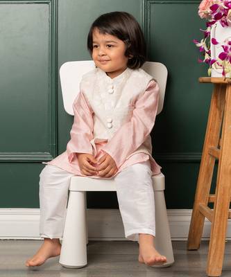 Pink embroidered kurta jacket set 1