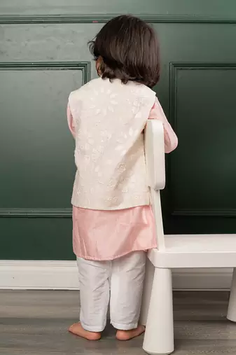 Pink embroidered kurta jacket set