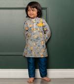 Grey floral embroidererd kurta set