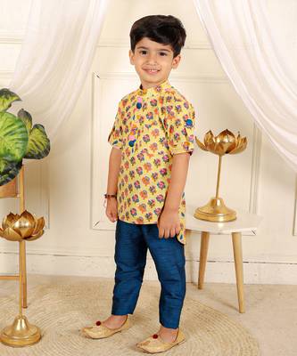 Yellow floral printed kurta pyjama set 2