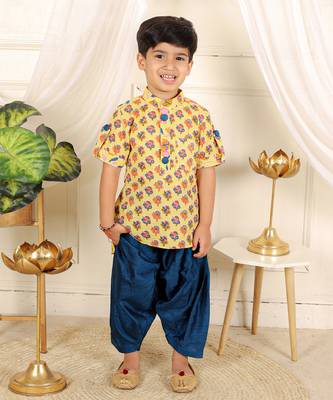 Yellow floral printed kurta pyjama set 3