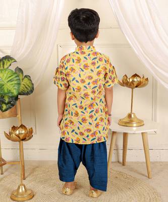 Yellow floral printed kurta pyjama set 4