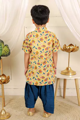 Yellow floral printed kurta pyjama set