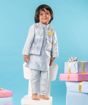 Blue embroidered kurta jacket set 1