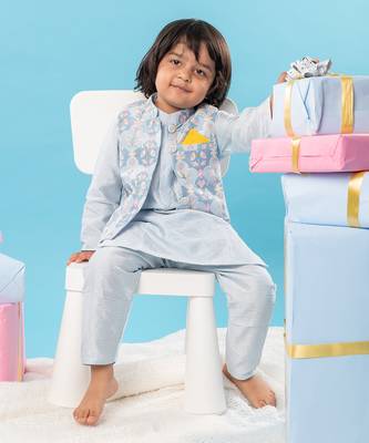 Blue embroidered kurta jacket set 2