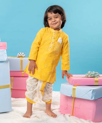 Yellow embroidered dhoti kurta set 1