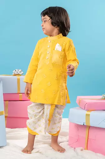 Yellow embroidered dhoti kurta set