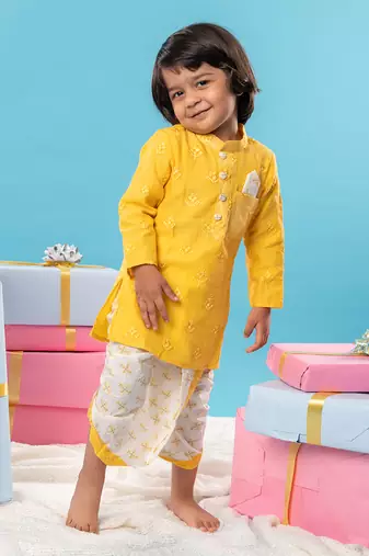 Yellow embroidered dhoti kurta set