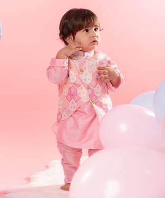 Pink embroidered kurta jacket set 1