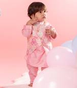 Pink embroidered kurta jacket set